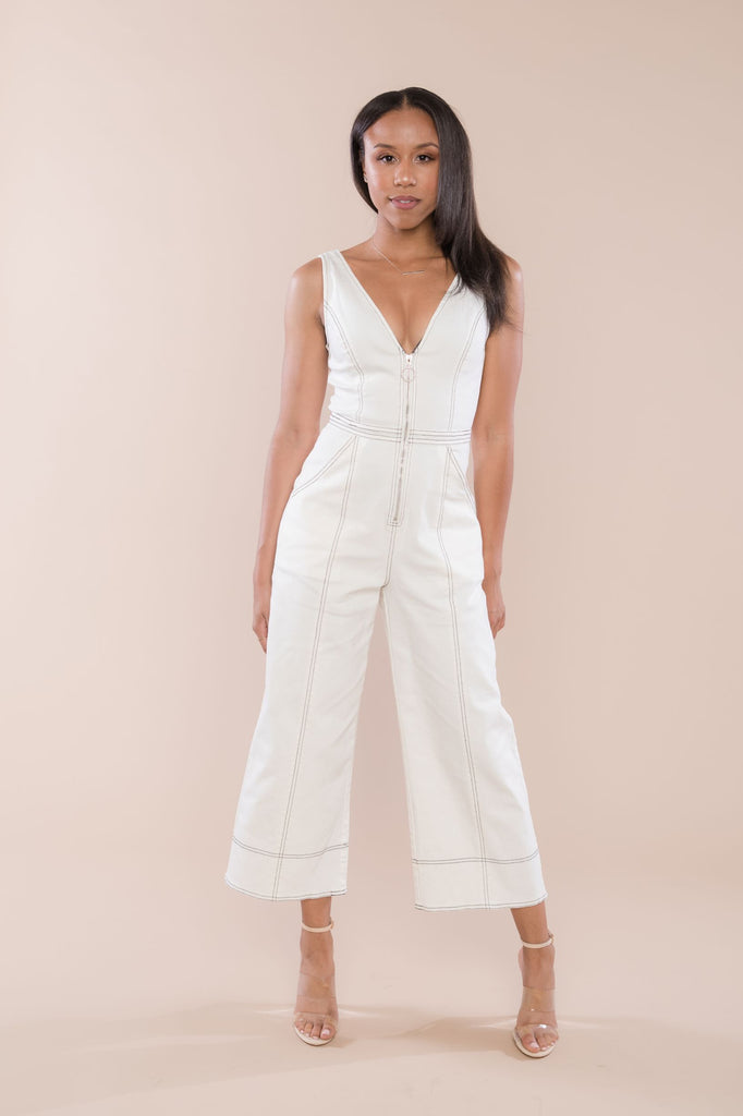 Denim Zip Front Jumpsuit